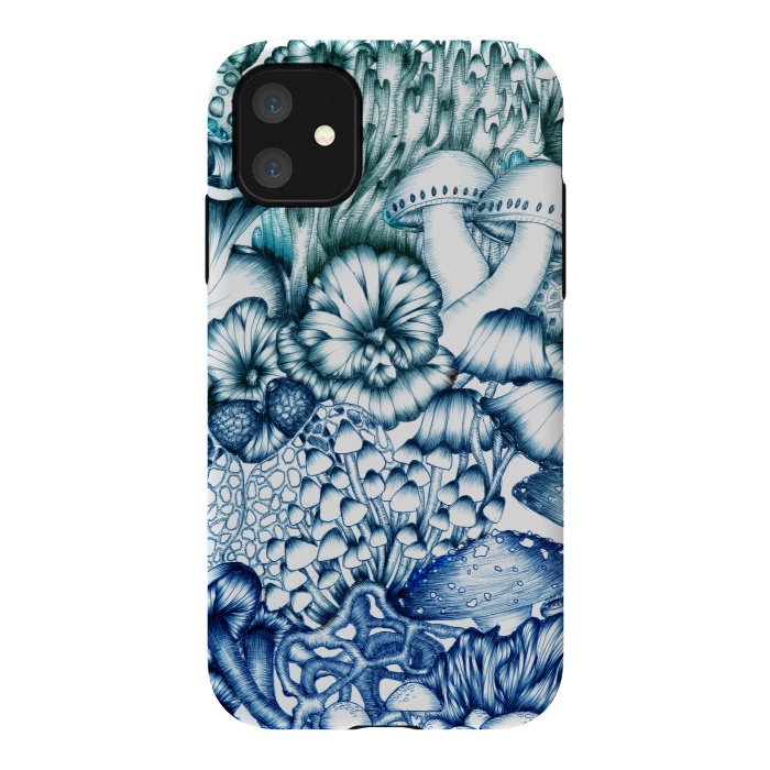 iPhone 11 StrongFit A Medley of Mushrooms in Blue by ECMazur 