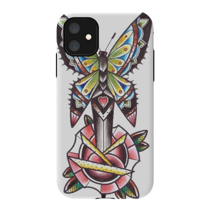 iPhone 11 StrongFit Butterfly dagger rose by Evaldas Gulbinas 