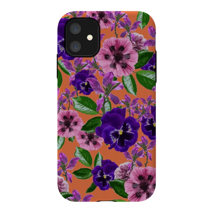 iPhone 11 StrongFit Orange Floral Garden by Zala Farah