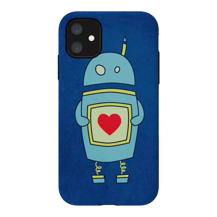 iPhone 11 StrongFit Clumsy Cute Robot With Heart by Boriana Giormova