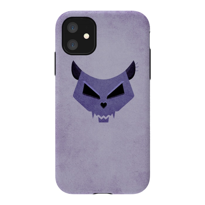 iPhone 11 StrongFit Purple Evil Cat Skull by Boriana Giormova