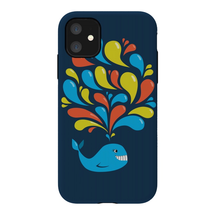 iPhone 11 StrongFit Cute Colorful Splash Cartoon Blue Whale by Boriana Giormova