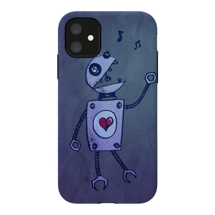 iPhone 11 StrongFit Blue Happy Cartoon Singing Robot by Boriana Giormova