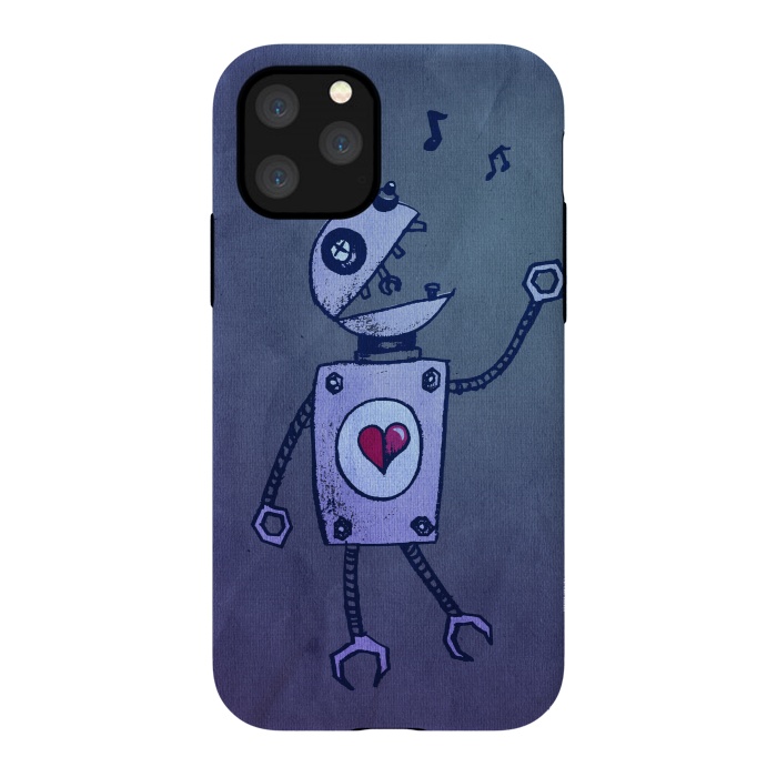 iPhone 11 Pro StrongFit Blue Happy Cartoon Singing Robot by Boriana Giormova