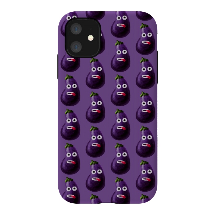 iPhone 11 StrongFit Purple Funny Cartoon Eggplant Pattern by Boriana Giormova