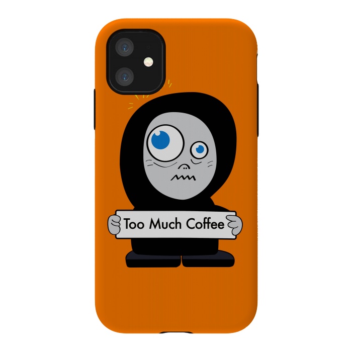 iPhone 11 StrongFit Funny Cartoon Character Too Much Coffee by Boriana Giormova