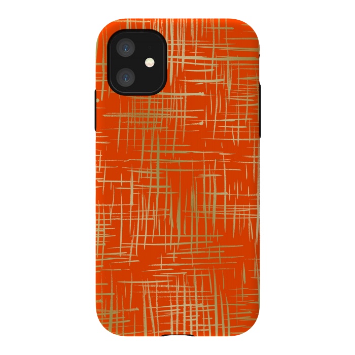 iPhone 11 StrongFit Crosshatch Red by Caitlin Workman