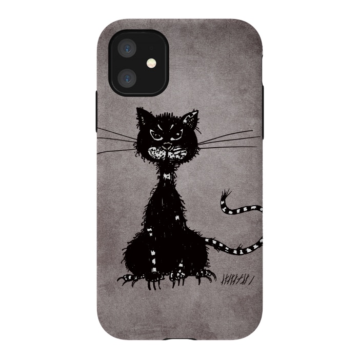 iPhone 11 StrongFit Ragged Evil Black Cat by Boriana Giormova