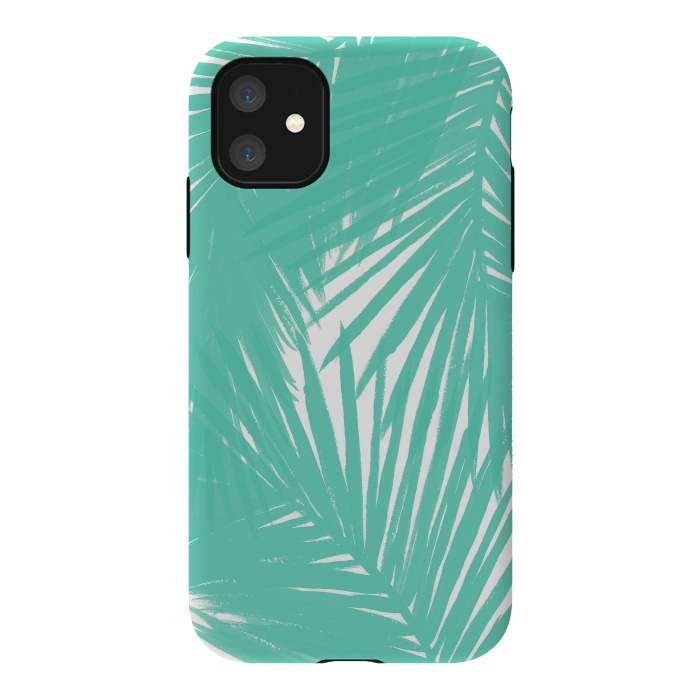 iPhone 11 StrongFit Palms Teal by Caitlin Workman