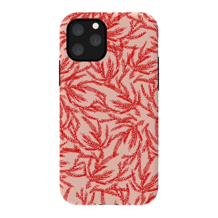 iPhone 11 Pro StrongFit Red and Pink Coral Ferns by Caitlin Workman