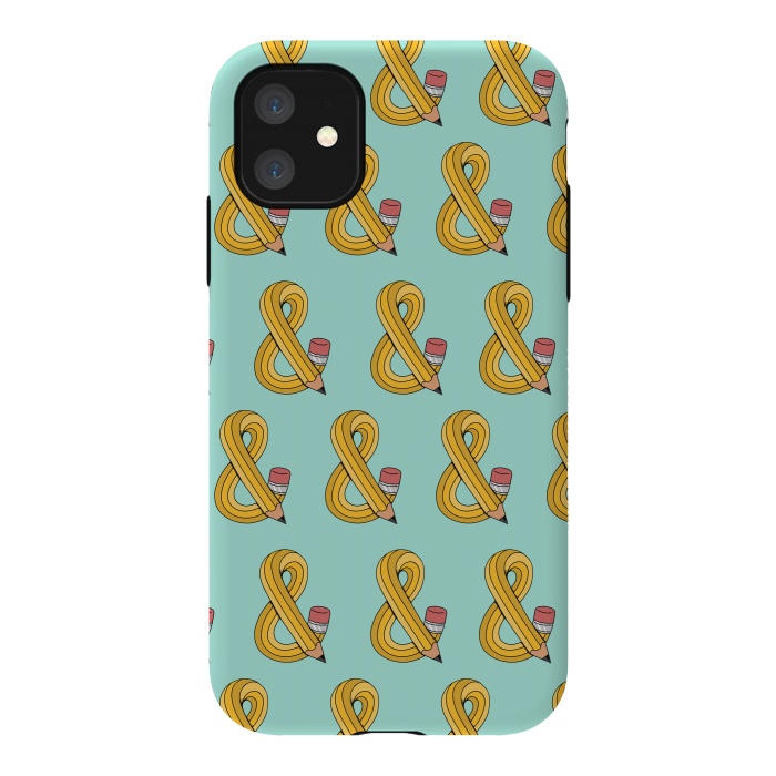 iPhone 11 StrongFit Ampersand Pencil Pattern Green by Coffee Man