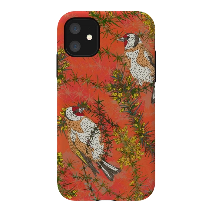 iPhone 11 StrongFit Goldfinches in Gorse by Lotti Brown