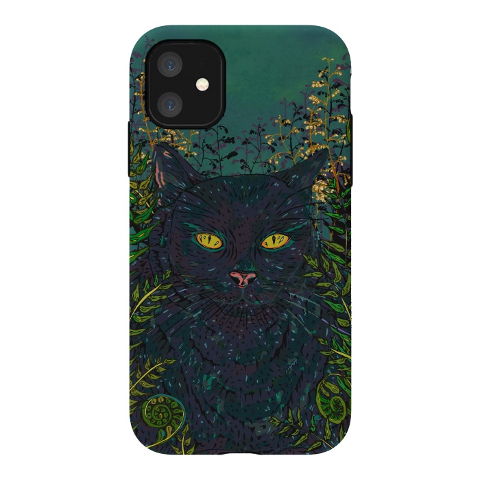 iPhone 11 StrongFit Black Cat in Ferns by Lotti Brown
