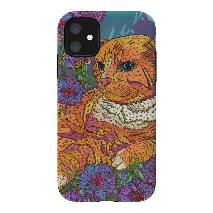 iPhone 11 StrongFit Ginger Cat in Flowers by Lotti Brown