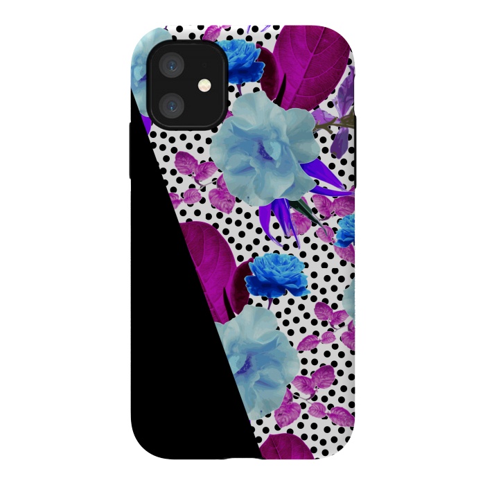 iPhone 11 StrongFit Dark Polka Florals (Blue-Purple) by Zala Farah