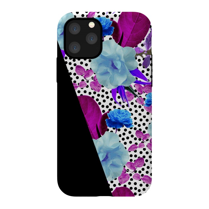 iPhone 11 Pro StrongFit Dark Polka Florals (Blue-Purple) by Zala Farah