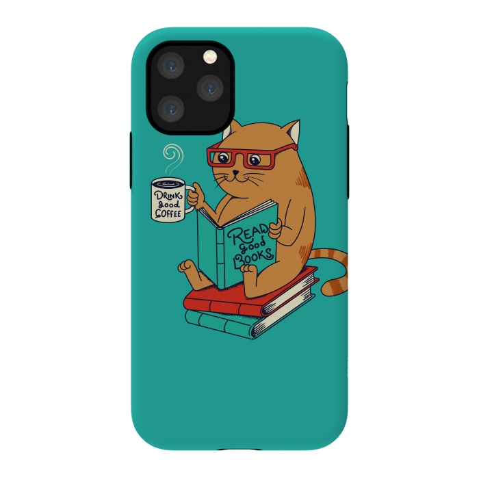 iPhone 11 Pro StrongFit Cat coffee and books by Coffee Man