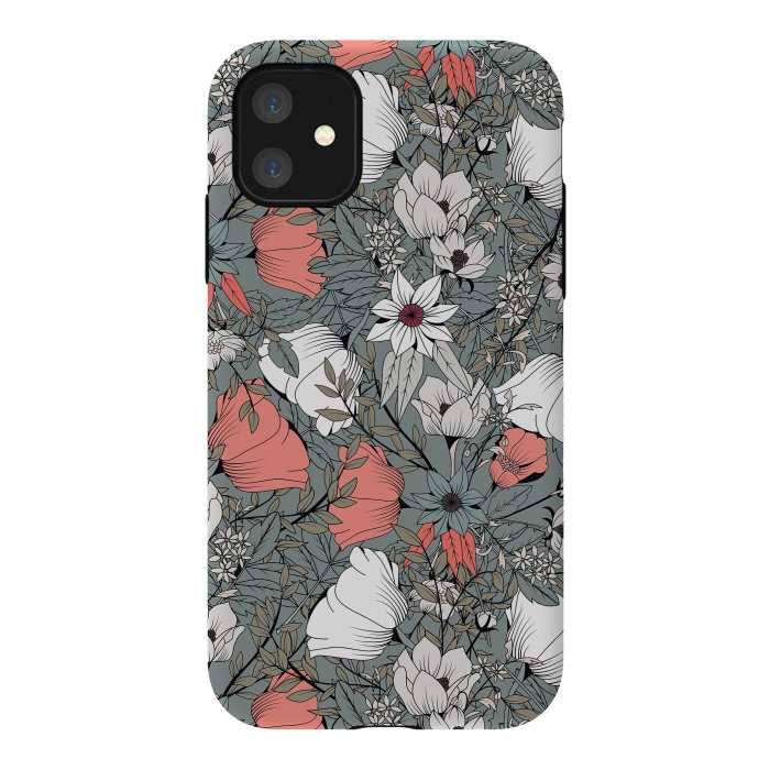 iPhone 11 StrongFit Botanical Pattern Gray by Jelena Obradovic