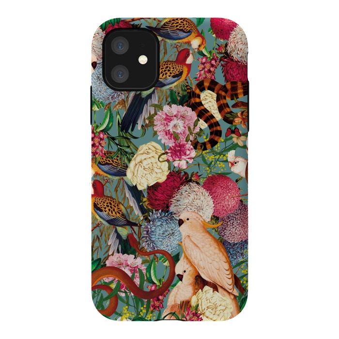 iPhone 11 StrongFit Floral and Animals pattern by Burcu Korkmazyurek