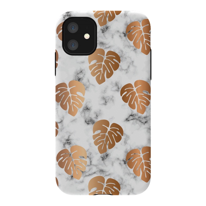 iPhone 11 StrongFit Golden Monstera on Marble Pattern 048 by Jelena Obradovic