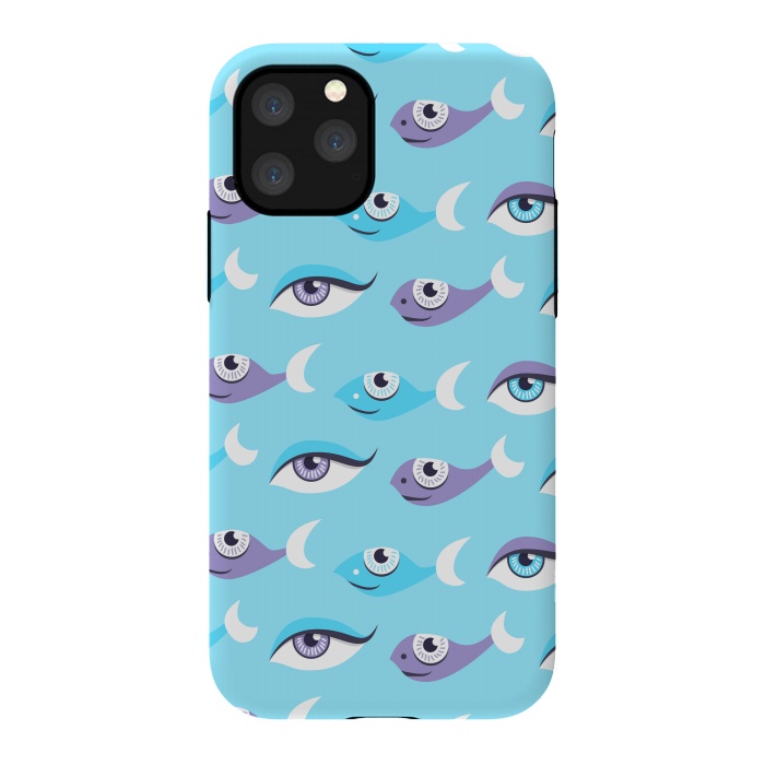 iPhone 11 Pro StrongFit Pattern of purple and blue eyes and fish in sea by Boriana Giormova