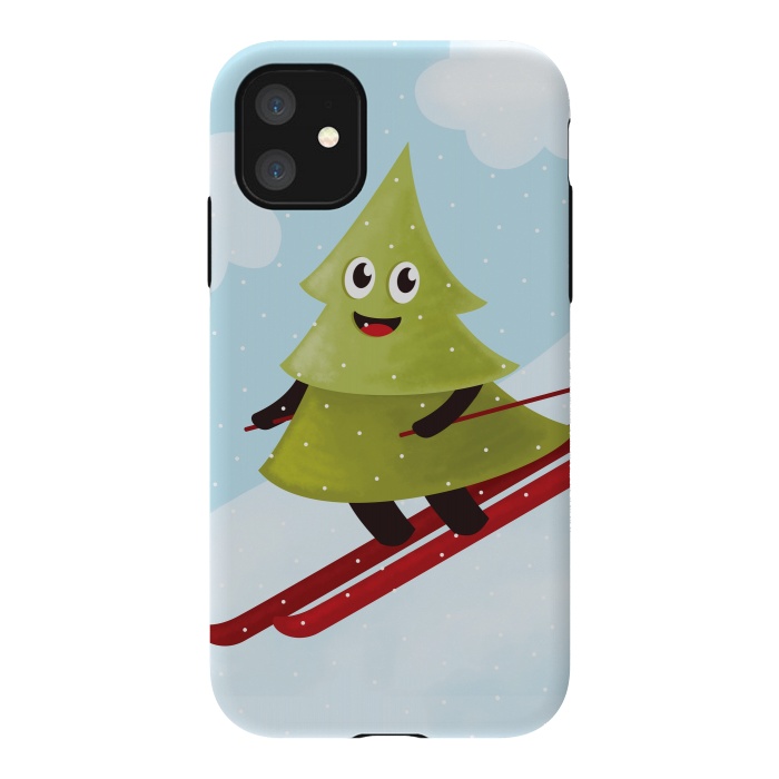 iPhone 11 StrongFit Happy Skiing Pine Tree by Boriana Giormova