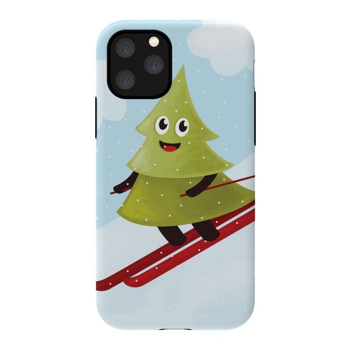 iPhone 11 Pro StrongFit Happy Skiing Pine Tree by Boriana Giormova