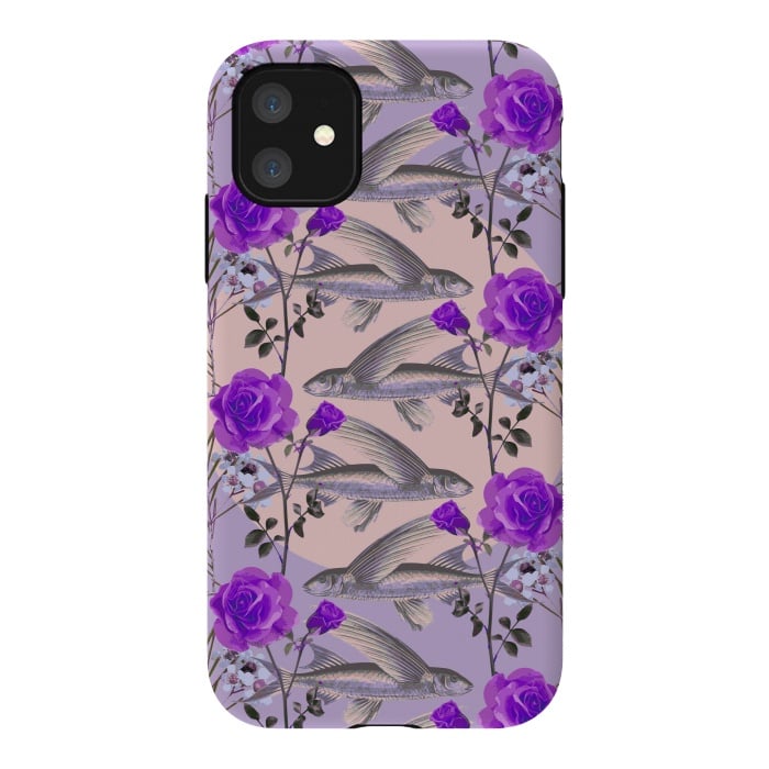 iPhone 11 StrongFit Floral Fishies (Purple) by Zala Farah