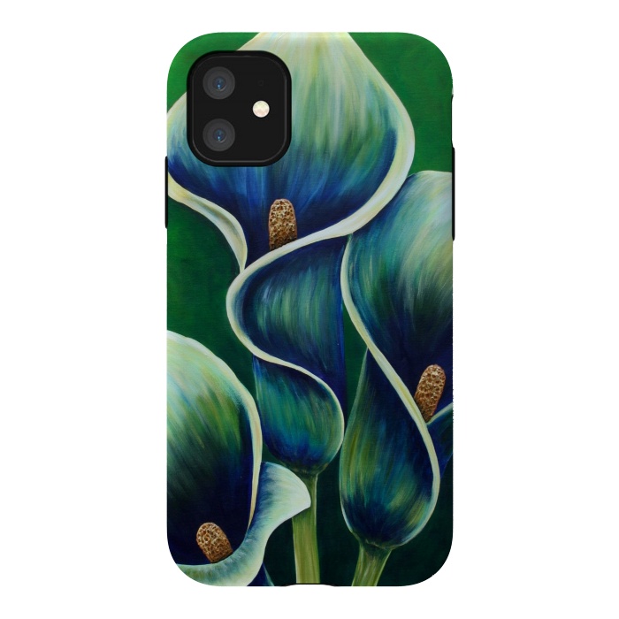iPhone 11 StrongFit Blue Calla Lilies by Denise Cassidy Wood