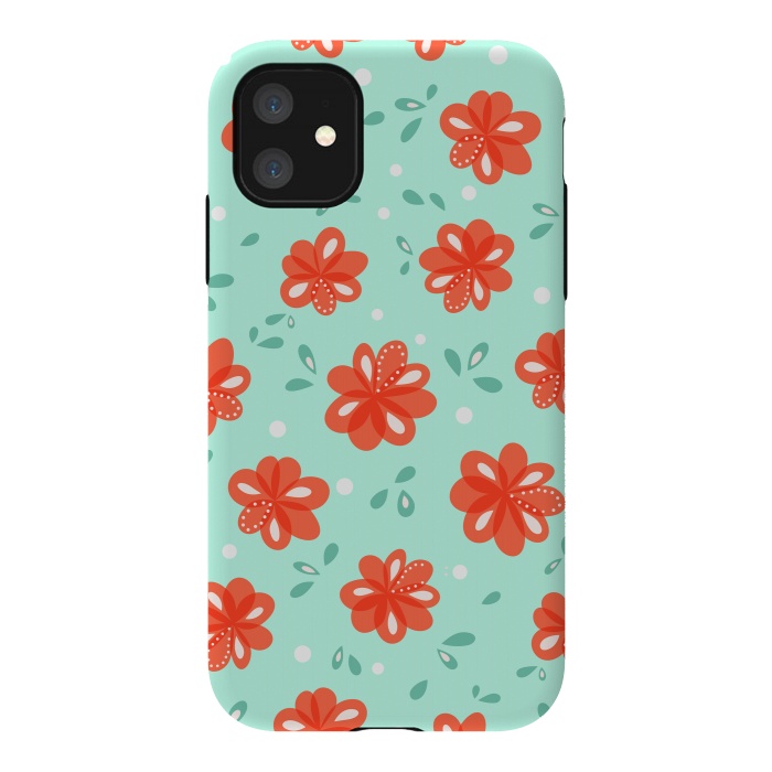 iPhone 11 StrongFit Cheerful Decorative Red Flowers Pattern by Boriana Giormova