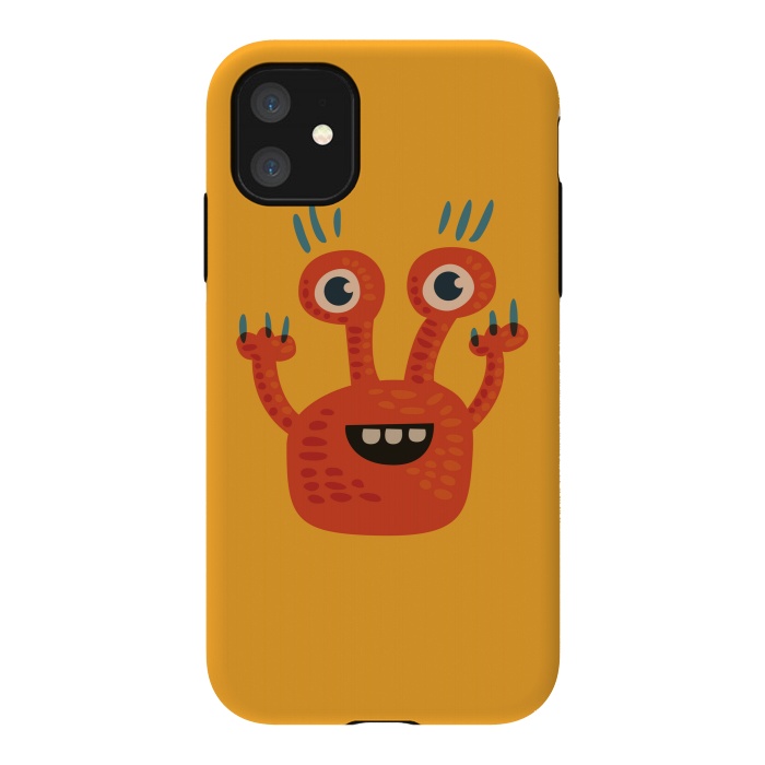 iPhone 11 StrongFit Funny Big Eyed Smiling Cute Monster by Boriana Giormova