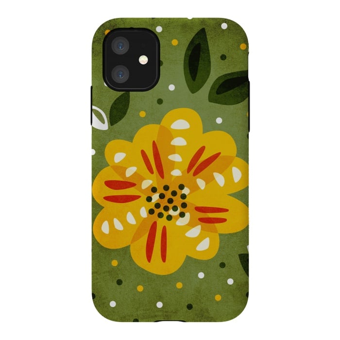 iPhone 11 StrongFit Abstract Yellow Spring Flower by Boriana Giormova
