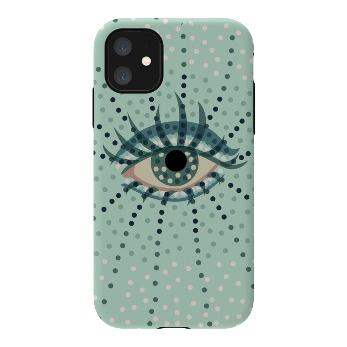 iPhone 11 StrongFit Beautiful Abstract Dotted Blue Eye by Boriana Giormova