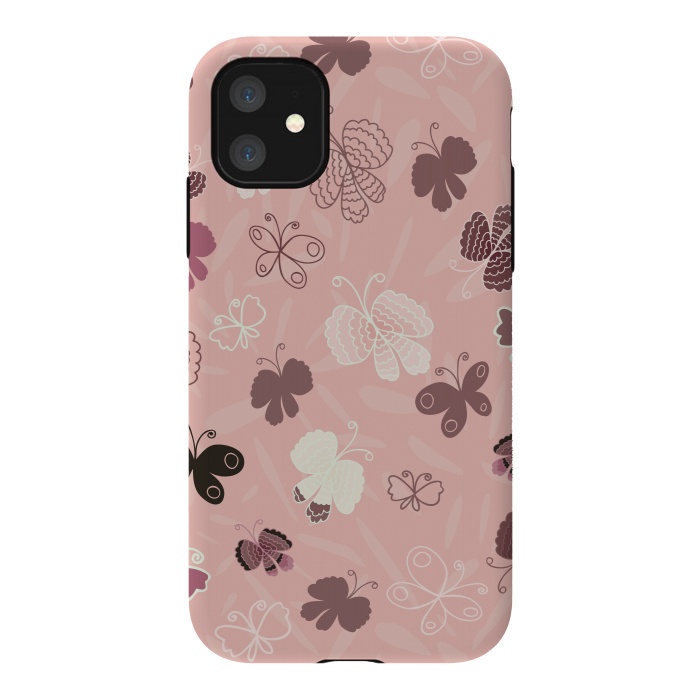 iPhone 11 StrongFit Pretty Butterflies on Pink by Paula Ohreen