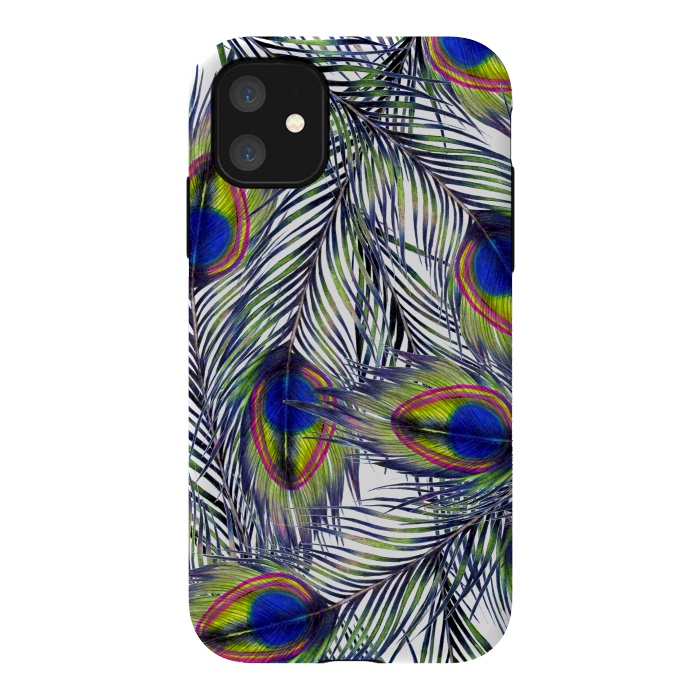 iPhone 11 StrongFit Peacock Feathers Pattern by ECMazur 