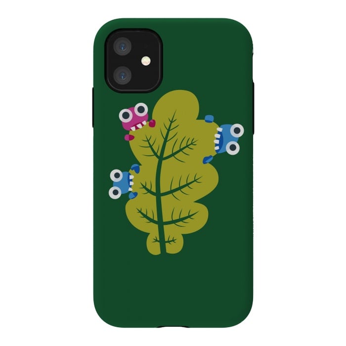 iPhone 11 StrongFit Cute Cartoon Bugs Eat Green Leaf by Boriana Giormova