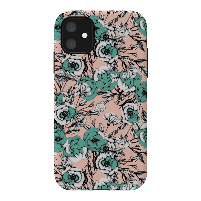 iPhone 11 StrongFit Blue and pink floral by Mmartabc