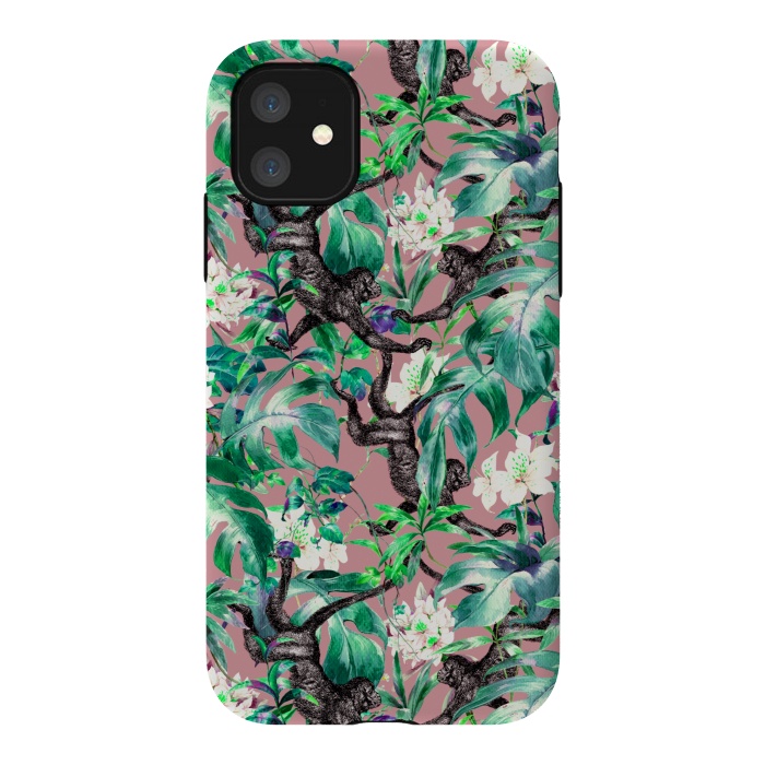 iPhone 11 StrongFit Monkeys in the flowery jungle I by Mmartabc