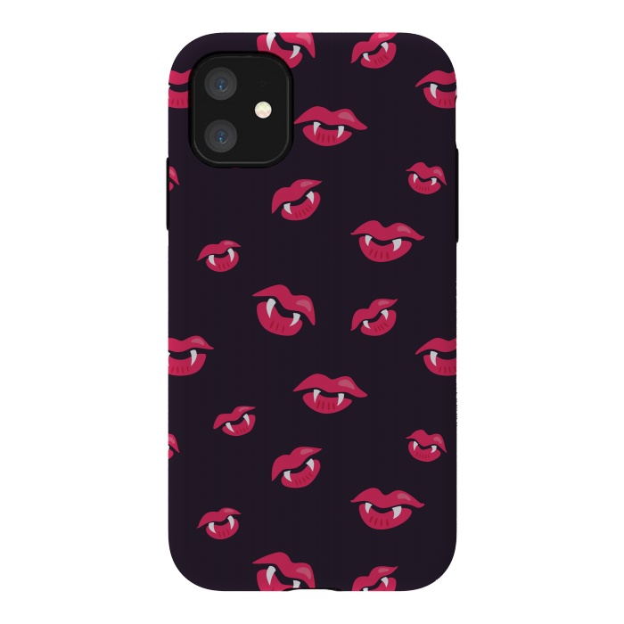 iPhone 11 StrongFit Pink Vampire Lips And Fangs Pattern by Boriana Giormova