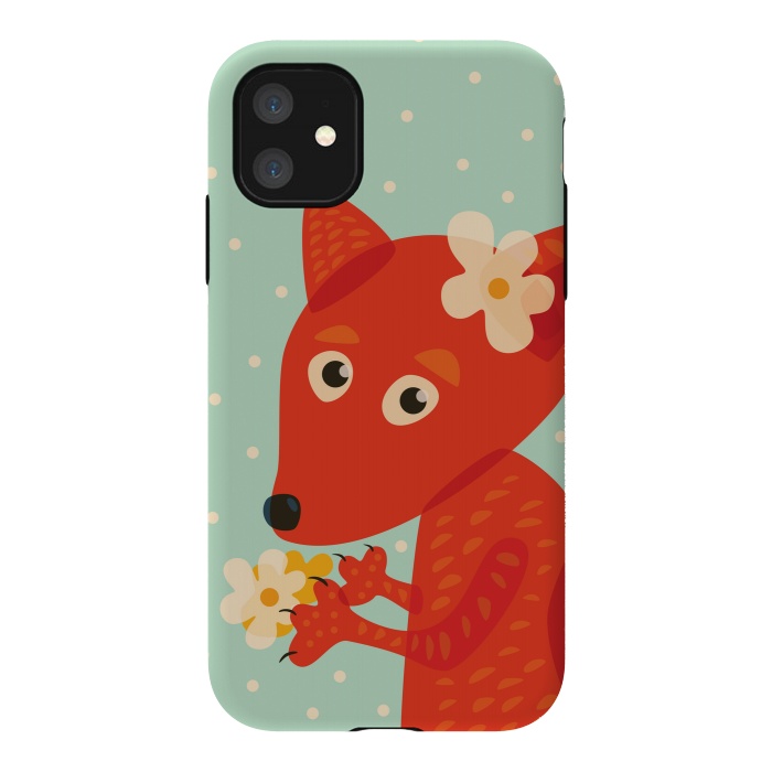 iPhone 11 StrongFit Cute Fox With Flowers by Boriana Giormova