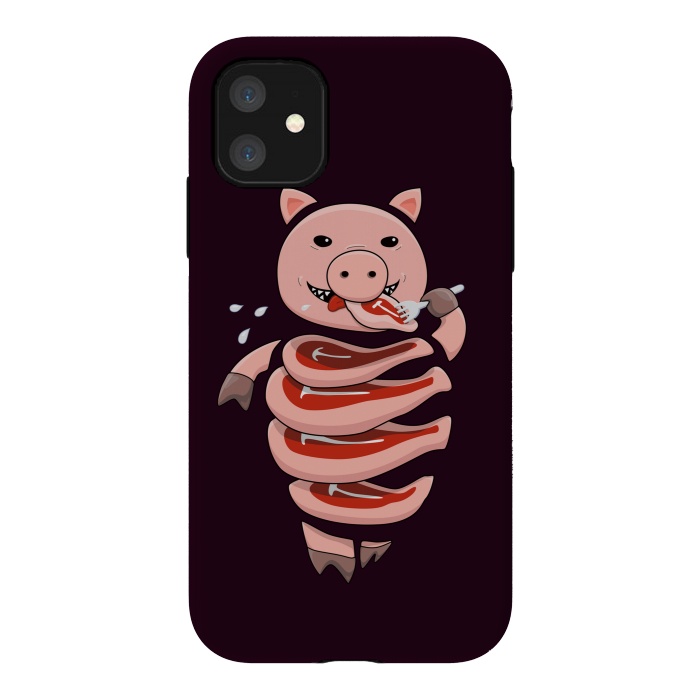 iPhone 11 StrongFit Dark Hungry Self Eating Cut In Steaks Pig by Boriana Giormova