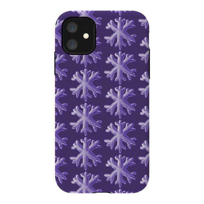 iPhone 11 StrongFit Ultra Violet Fluffy Snowflake Pattern by Boriana Giormova