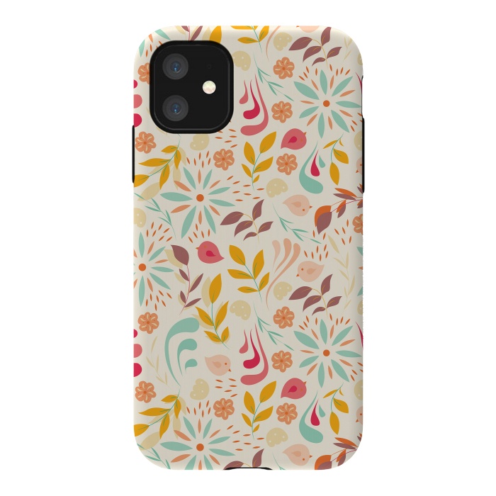 iPhone 11 StrongFit Birds and Flowers Beige by Jelena Obradovic