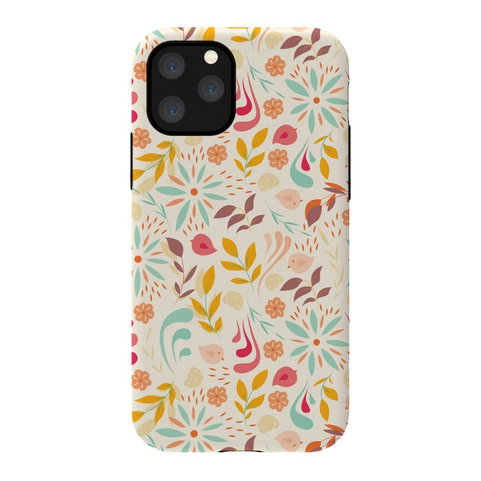 iPhone 11 Pro StrongFit Birds and Flowers Beige by Jelena Obradovic