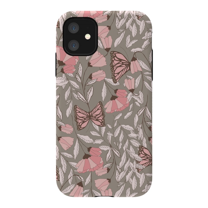 iPhone 11 StrongFit Romantic Butterflies Gray by Jelena Obradovic