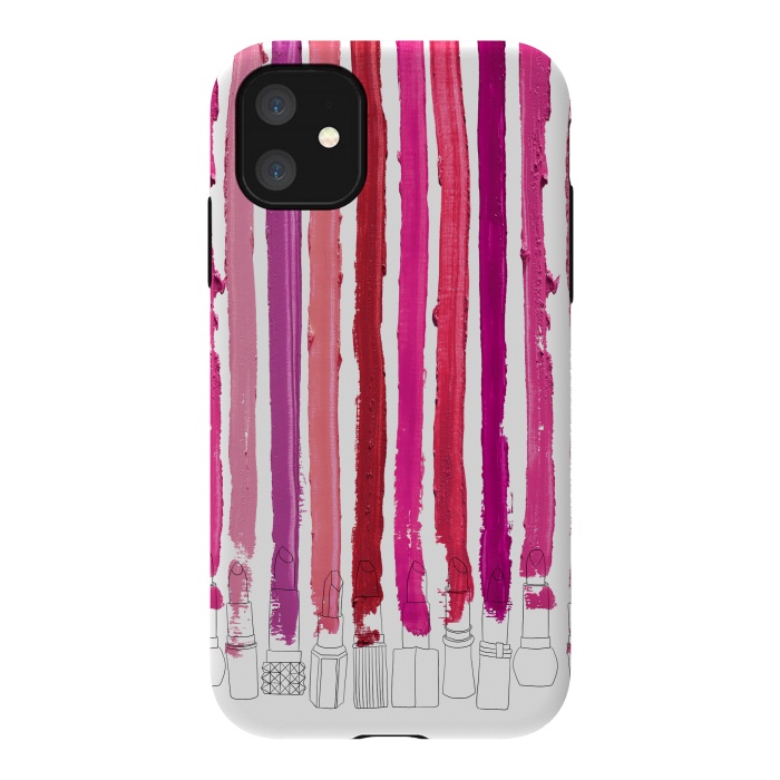 iPhone 11 StrongFit Lipstick Stripes by Notsniw