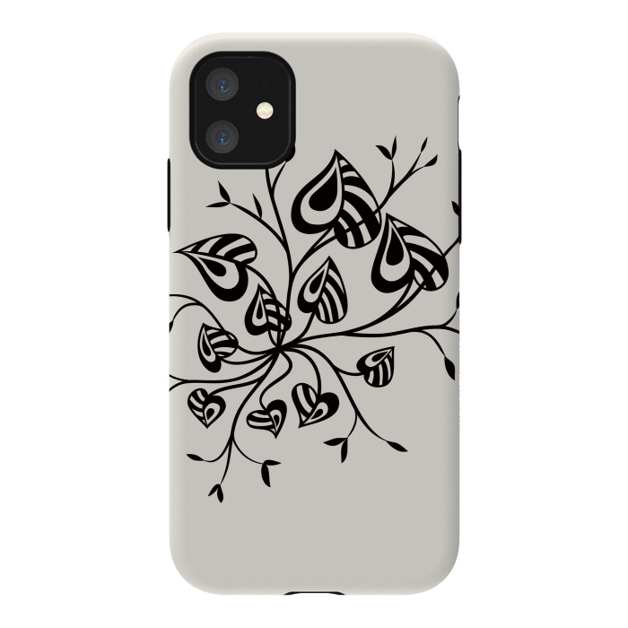 iPhone 11 StrongFit Abstract Black And White Floral With Pointy Leaves by Boriana Giormova
