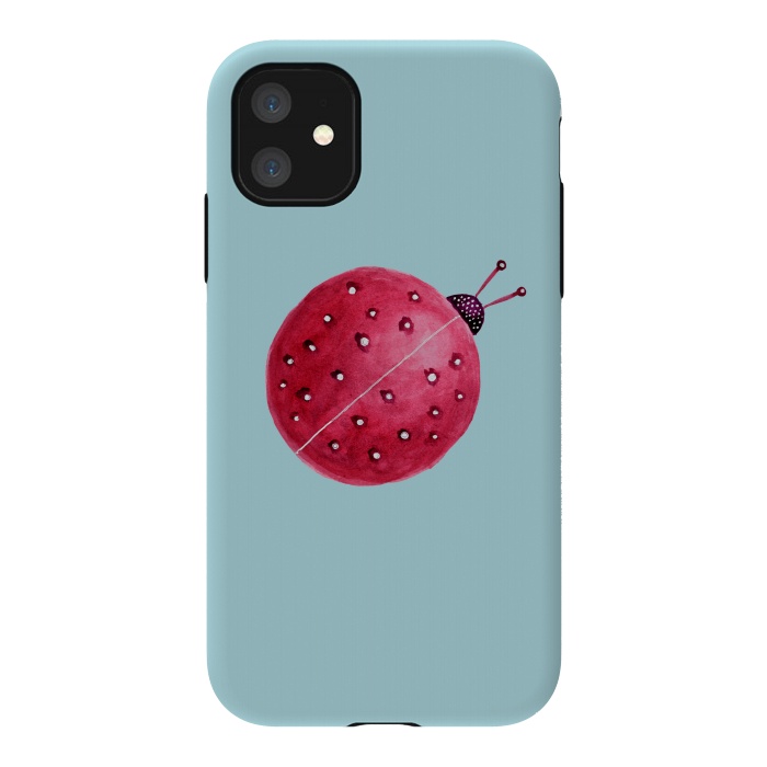 iPhone 11 StrongFit Pretty Spherical Abstract Watercolor Ladybug by Boriana Giormova