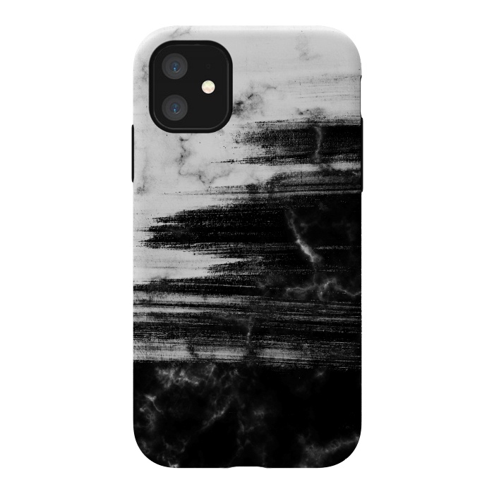 iPhone 11 StrongFit Scratched half black half white brushed marble by Oana 