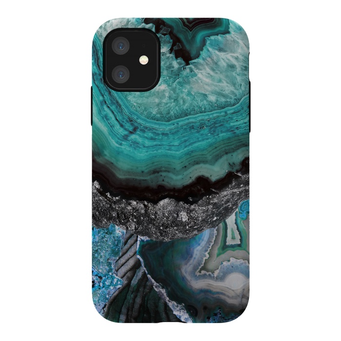iPhone 11 StrongFit Blue turquoise agate marble close up by Oana 